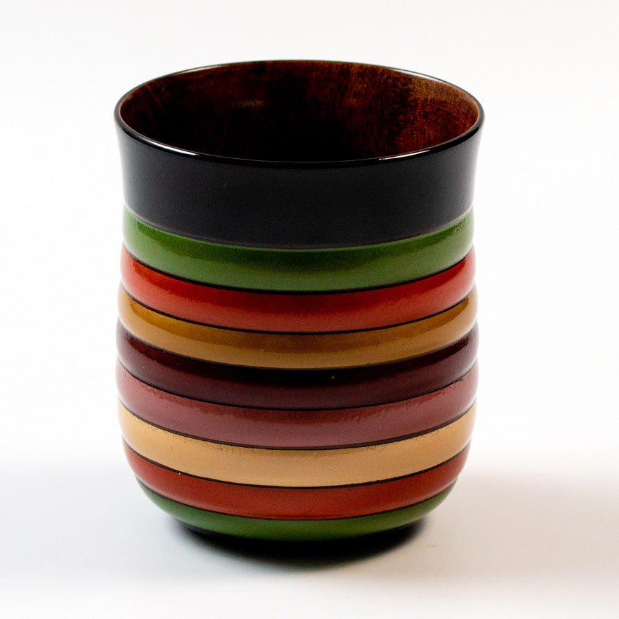Teacup with spinning top design, Mizume cherry blossom, wooden, lacquered finish