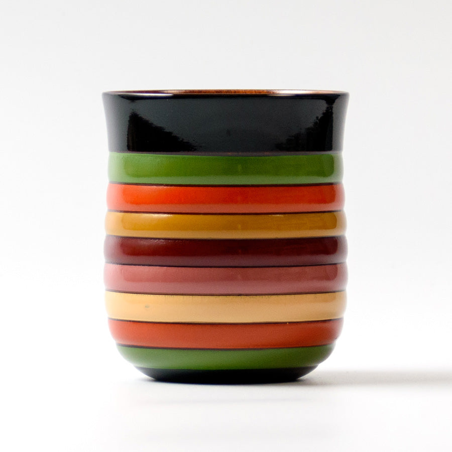 Teacup with spinning top design, Mizume cherry blossom, wooden, lacquered finish