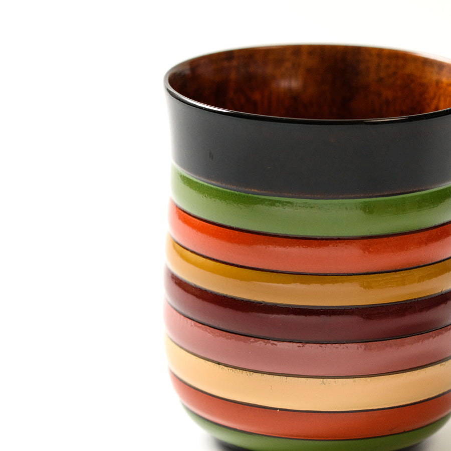 Teacup with spinning top design, Mizume cherry blossom, wooden, lacquered finish