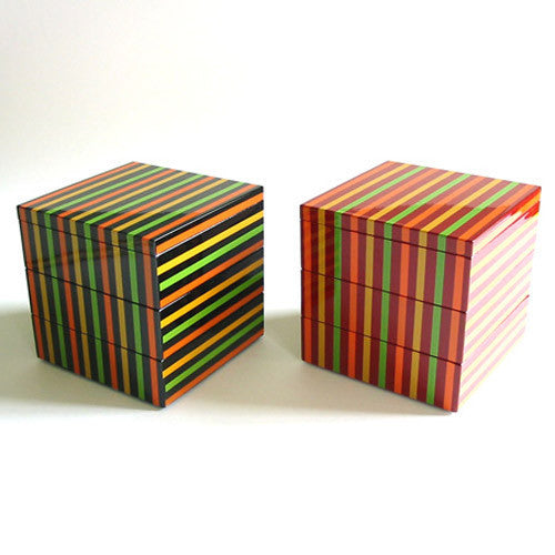 Kyoohoo LACQUER WARE Double-Deck Lunch Box Koma Line Red