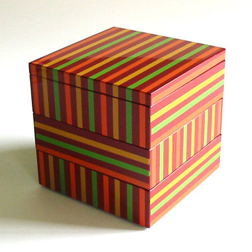 Kyoohoo LACQUER WARE Double-Deck Lunch Box Koma Line Red