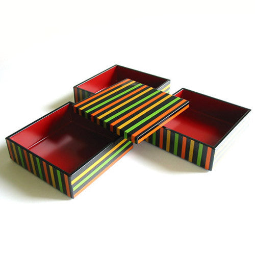 Kyoohoo LACQUER WARE Double-Deck Lunch Box Koma Line Black