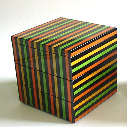 Kyoohoo LACQUER WARE Double-Deck Lunch Box Koma Line Black