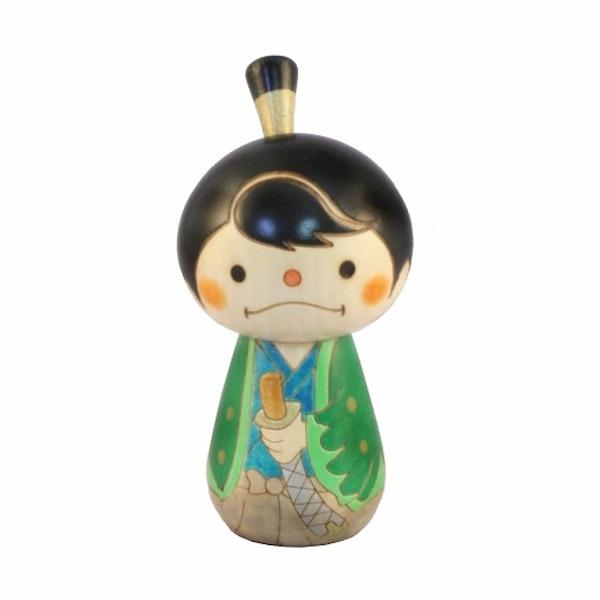 Kyoohoo Japanese Kokeshi Doll Samurai green (K12-4339G)