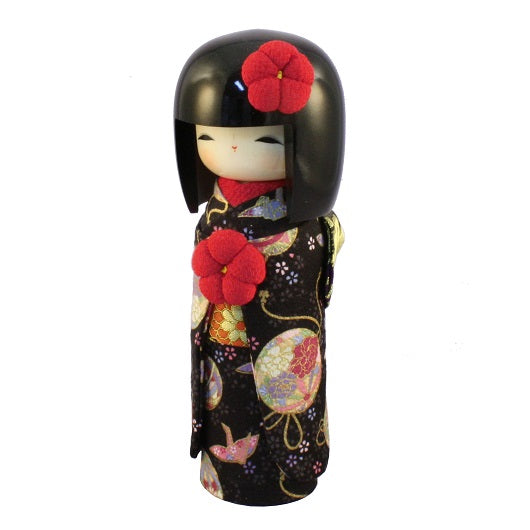 Kyoohoo Japanese Kokeshi Doll Kyobijin (L) Black (k12-4359B)
