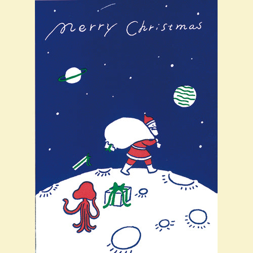 Konno Printing Greeting Card Santa on the Moon L19S005