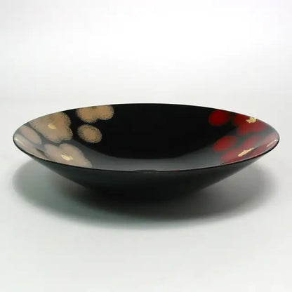 Bowl, Red and White Flowers, Large Lacquer-painted Medium