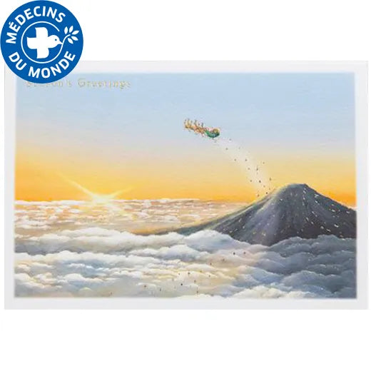Japanese-Style Mini Santa Christmas Card with Mount Fuji.