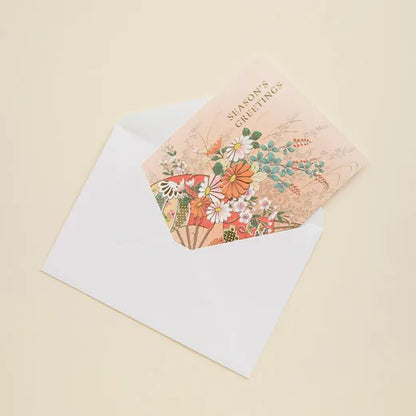 Japanese-Style Formal Card with Fan and Flowers.