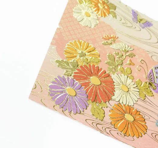 Japanese-Style Formal Card with Butterfly and Chrysanthemum Design.