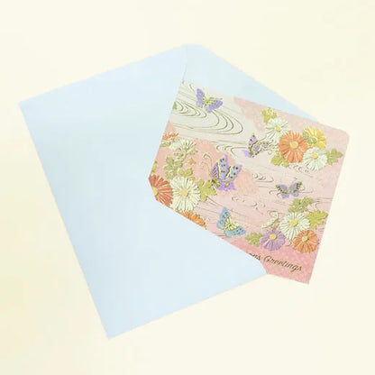 Japanese-Style Formal Card with Butterfly and Chrysanthemum Design.