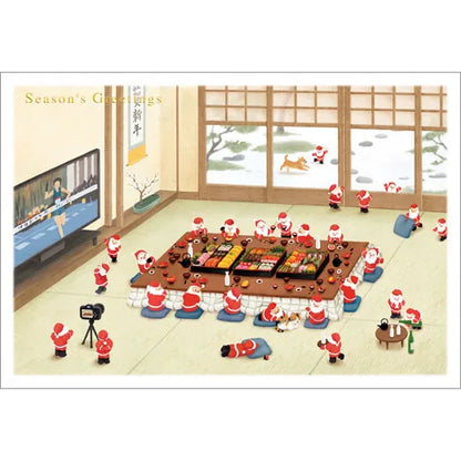 Japanese-style mini Santa Christmas card, New Year's feast.