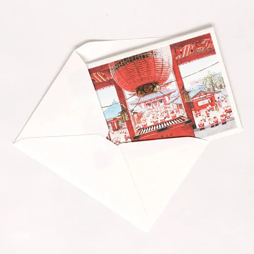 Japanese-Style Mini Santa Christmas Card, New Year's Shrine Visit.