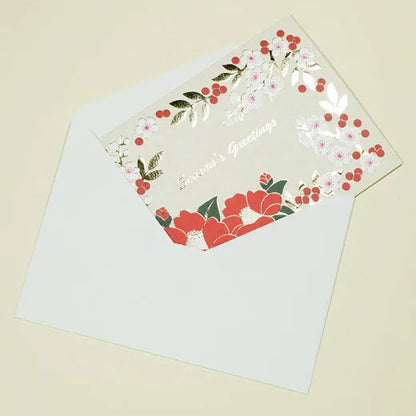 Japanese-Style Formal Card with Camellia and White Plum Blossoms