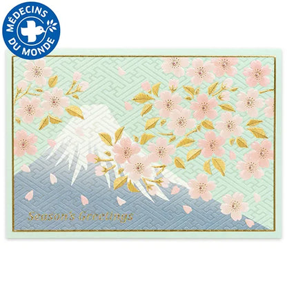 Japanese-Style Formal Card Embroidered with Mt. Fuji and Cherry Blossoms