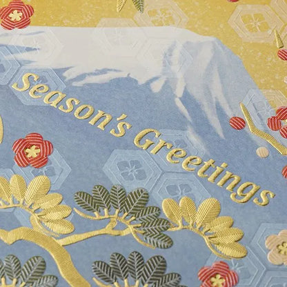 Japanese-Style Formal Card Embroidered with Pine, Bamboo, Plum, and Mt. Fuji