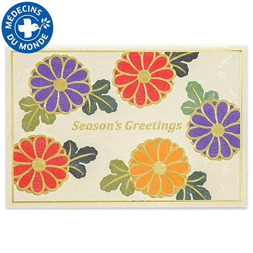 Japanese-Style Formal Card Embroidered with Chrysanthemum and Crane Design