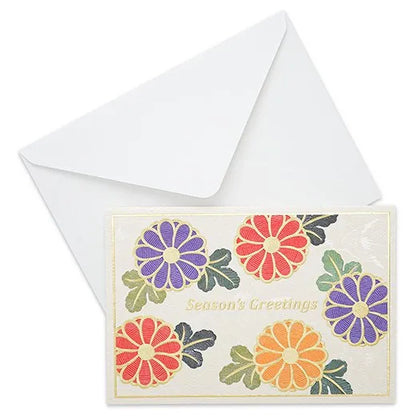 Japanese-Style Formal Card Embroidered with Chrysanthemum and Crane Design