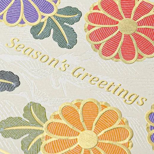 Japanese-Style Formal Card Embroidered with Chrysanthemum and Crane Design