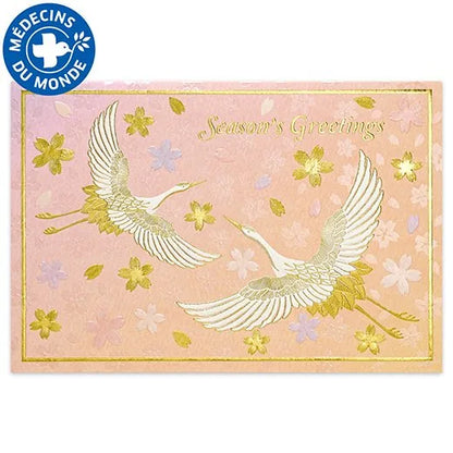 Japanese-Style Formal Card Embroidered with Crane and Cherry Blossom Design