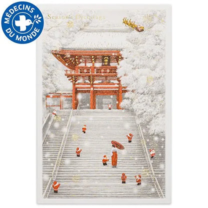 Japanese-Style Mini Santa Christmas Card, Snow Shrine