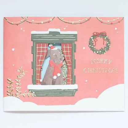 Christmas Window Party Card Dog