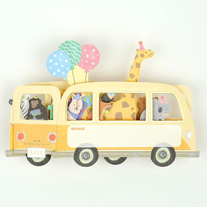 Greeting Life Birthday Card Party Bus Animal EC-35 Yellow