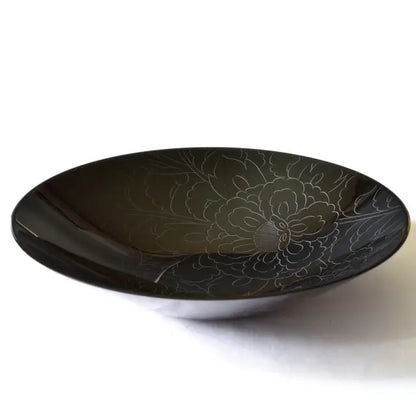 Bowl with Peony Carving, Large Lacquer-painted Medium Bowl