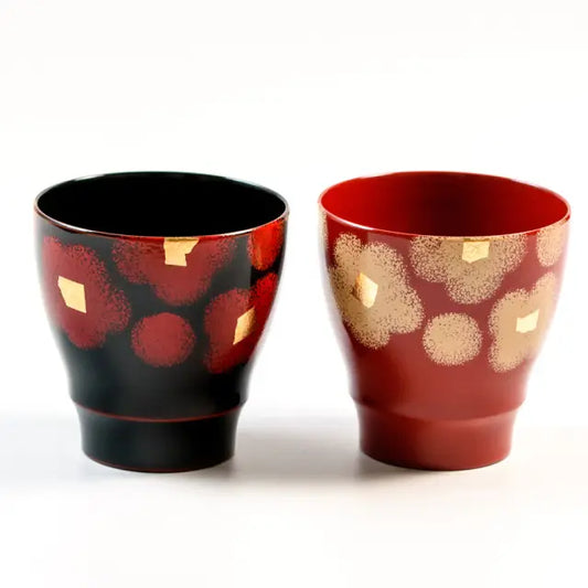 Pair of cups, red and white, lacquered