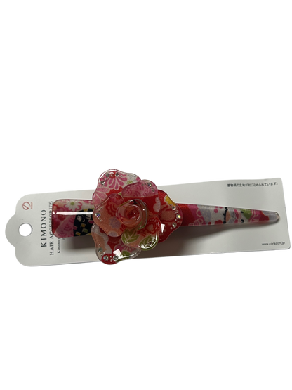 Hair Accessory Acrylic Hair Clip 3-prong Clip Japanese Pattern Flower Red