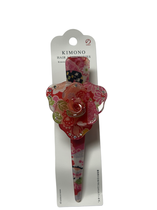 Hair Accessory Acrylic Hair Clip 3-prong Clip Japanese Pattern Flower Red