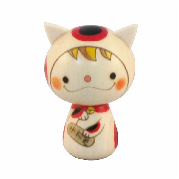 Kyoohoo Japanese Kokeshi Doll Lucky cat Boy (K12-4340B)