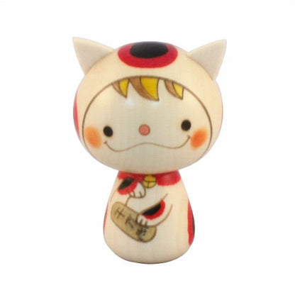 Kyoohoo Japanese Kokeshi Doll Lucky cat Boy (K12-4340B)