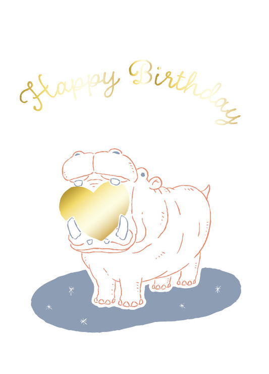 Konno Printing Happy Birthday Card Hippopotamus L23S007