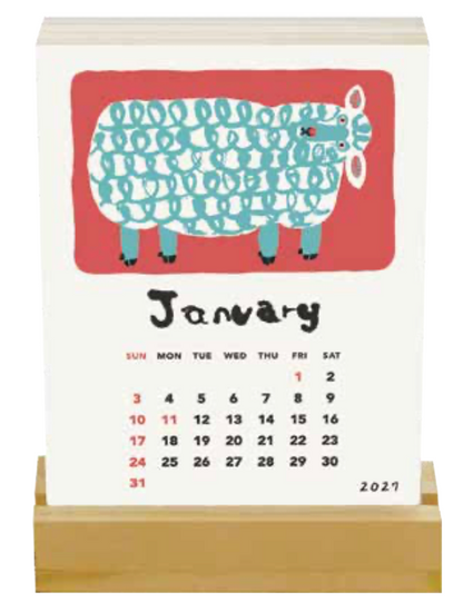 2027 Calendar - Desk Calendar with Letterpress Stand - Mirokomachiko