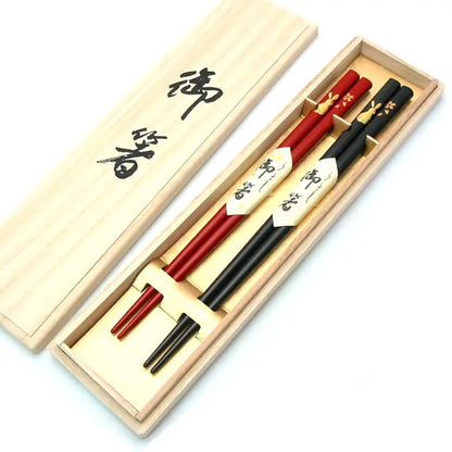 Couple chopsticks with flower rabbit design, wooden box