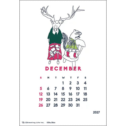 2027 Calendar - Desk Calendar with Letterpress Stand - Shu Shiro