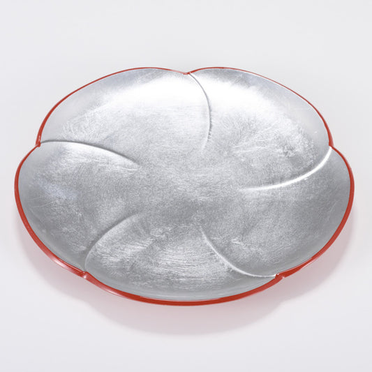 Kyoohoo LACQUER WARE Silver Leaf Plate  K03-1004