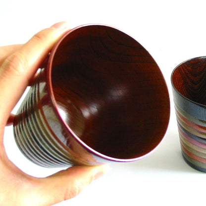 Free cup with spinning top design, made of Zelkova wood and lacquered