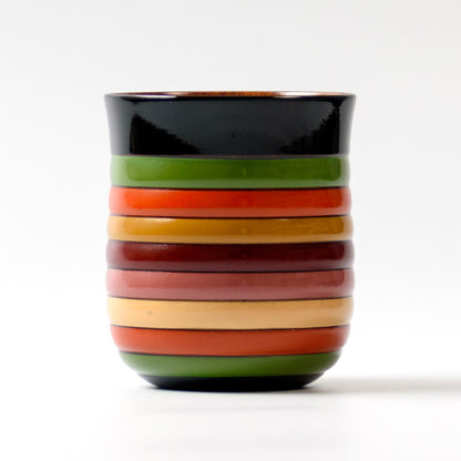 Teacup with spinning top design, Mizume cherry blossom, wooden, lacquered finish