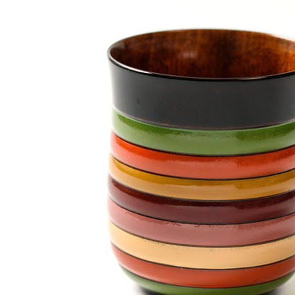 Teacup with spinning top design, Mizume cherry blossom, wooden, lacquered finish