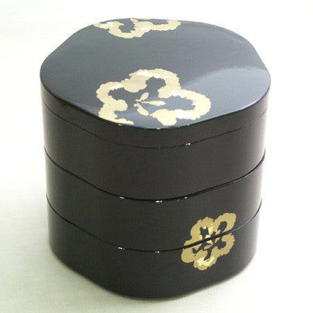 Kyoohoo LACQUER WARE Plum Shape Lunch Box Black