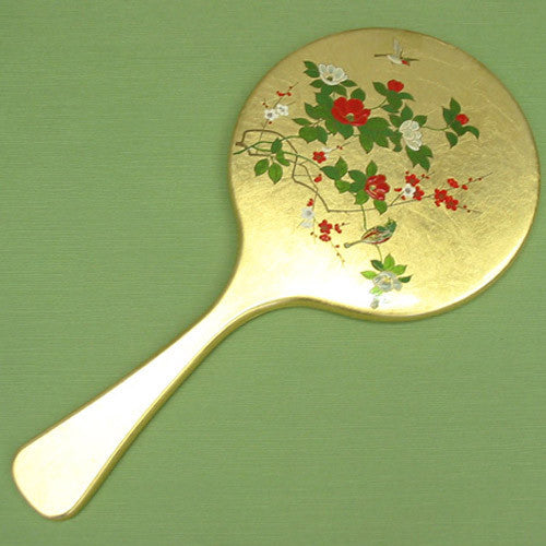 Kyoohoo LACQUER WARE Gold Kyo Mirror Flower Birds