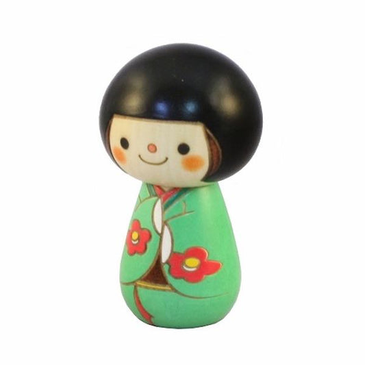 Kyoohoo Japanese Kokeshi Doll Short hair Green (K12-4341G)